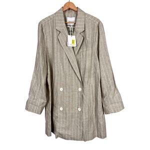 NWT Gibson Latimer Womens XL Coastal Preppy Classic Linen Double Breasted Blazer